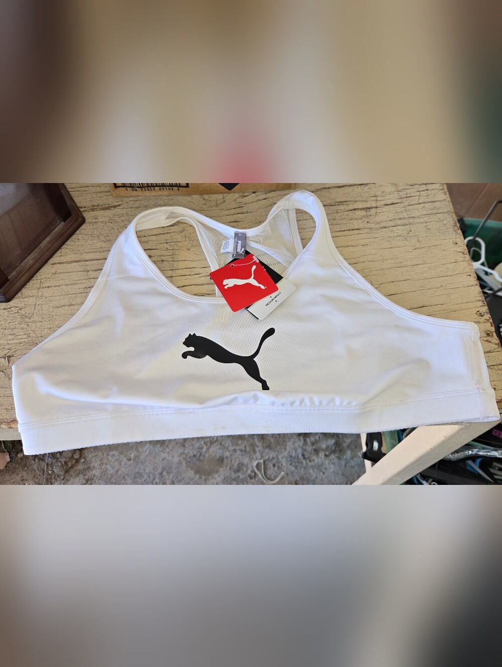 New Puma White Sports Bra with Black Logo 2X